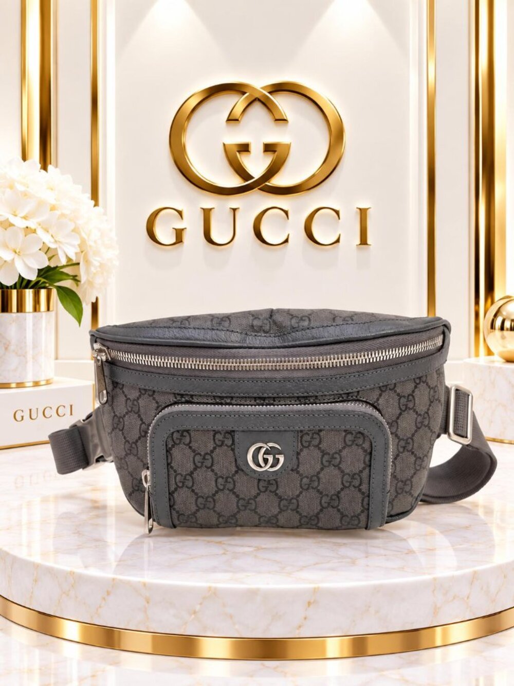 Authentic Gucci Ophidia GG Supreme Gray Belt Bag Waist Fanny Pack Crossbody